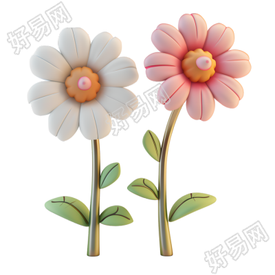 3D花卉可爱风插画