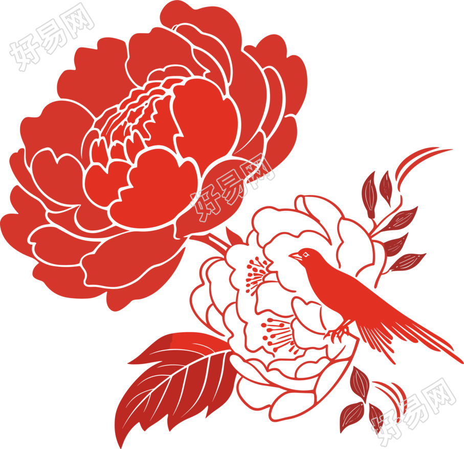 剪纸图案牡丹花平面插图