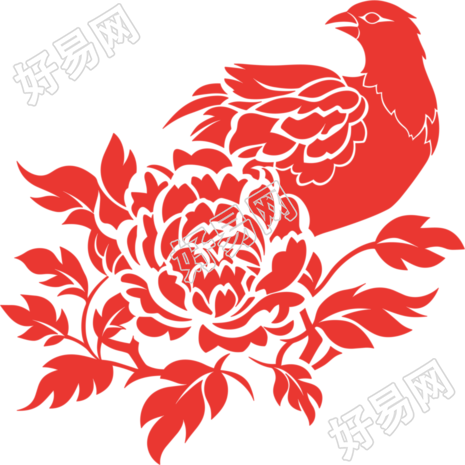 剪纸图案喜鹊PNG插图