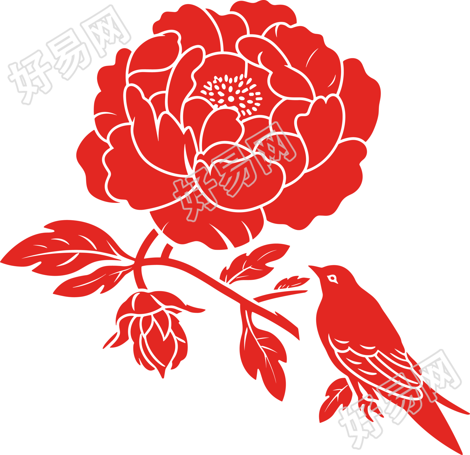 剪纸图案牡丹插画