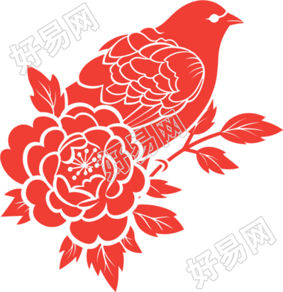 剪纸图案牡丹PNG素材