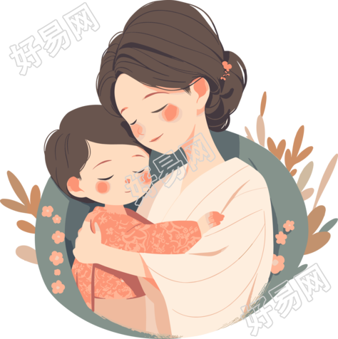 母亲与孩子插画设计