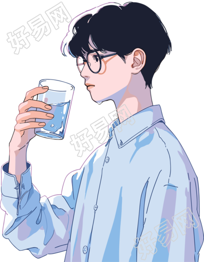 拿水杯的男生可商用插画