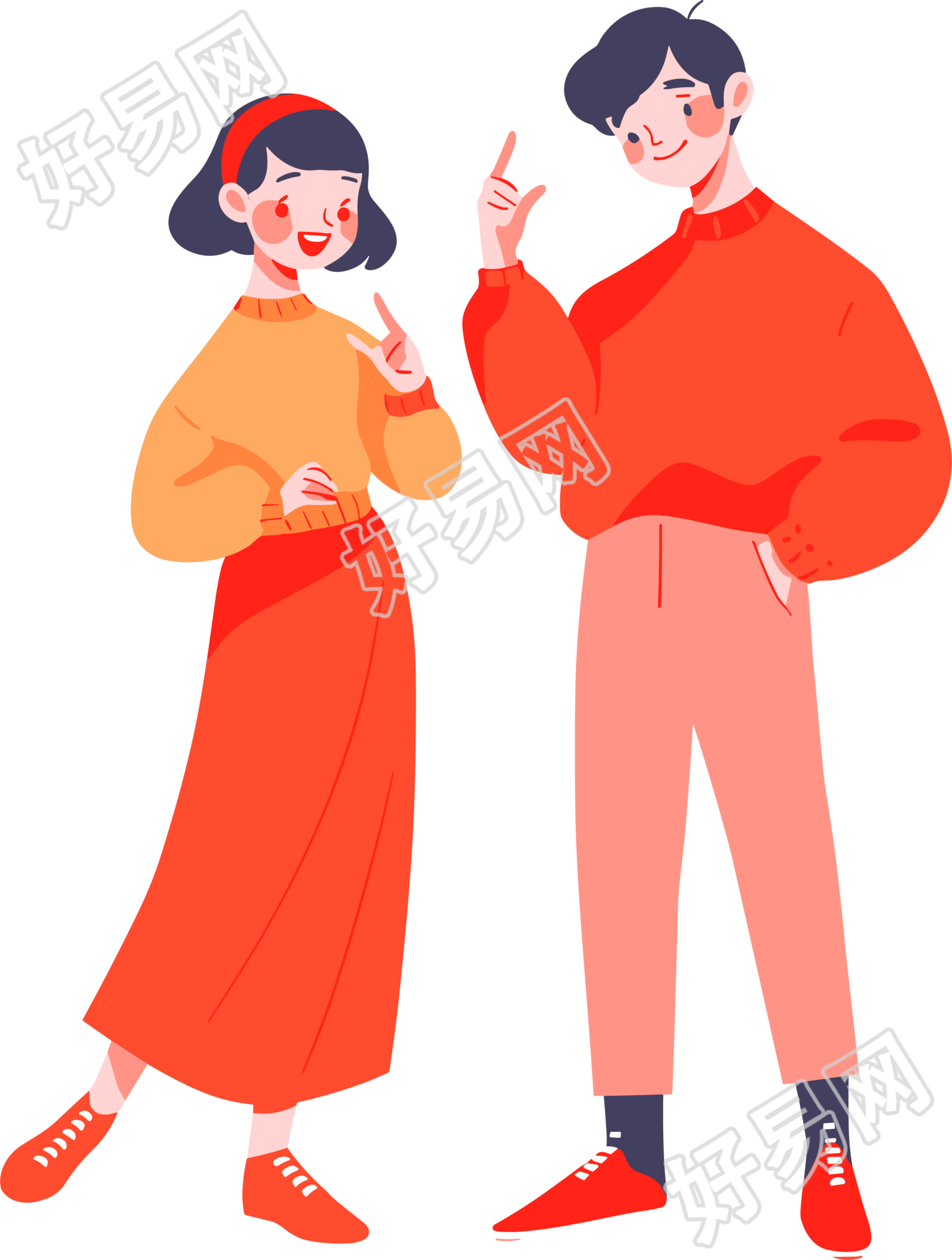 男孩女孩卡通矢量插画