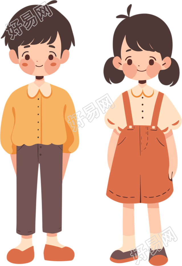 男孩女孩卡通简约向量插画