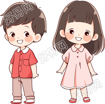 男孩女孩卡通简洁插画