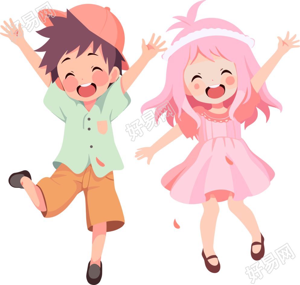 男孩女孩卡通插图