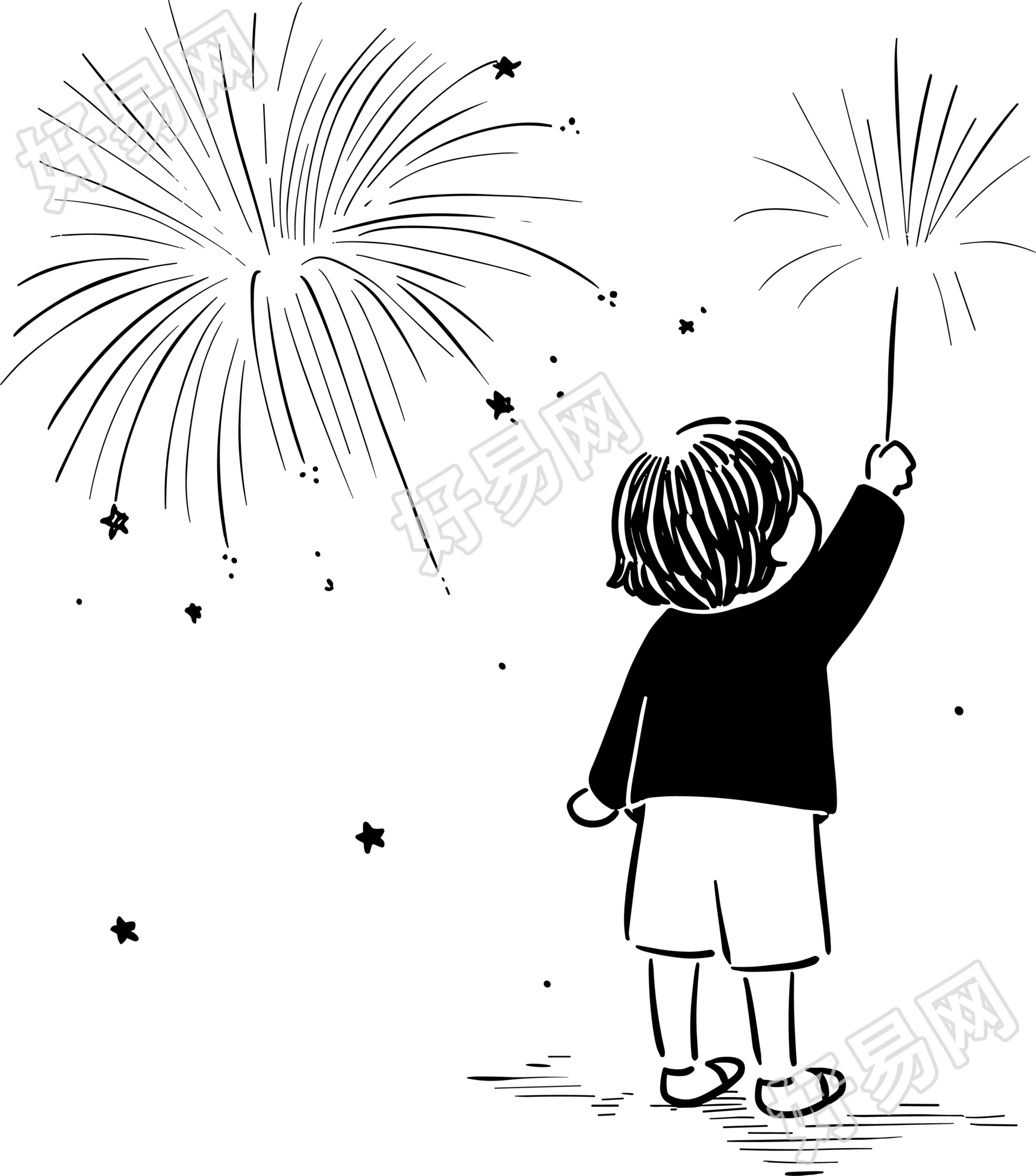 小孩放鞭炮简笔画