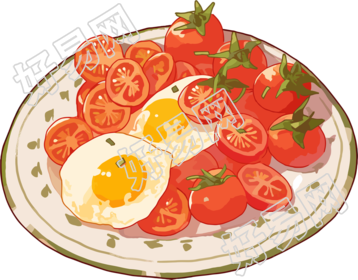 西红柿炒鸡蛋插画素材