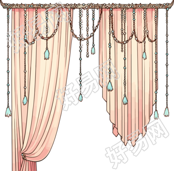 卡通珠帘手绘插画