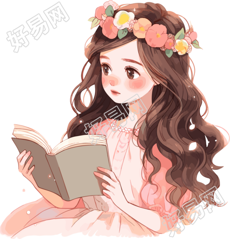 卡通读书透明背景插图