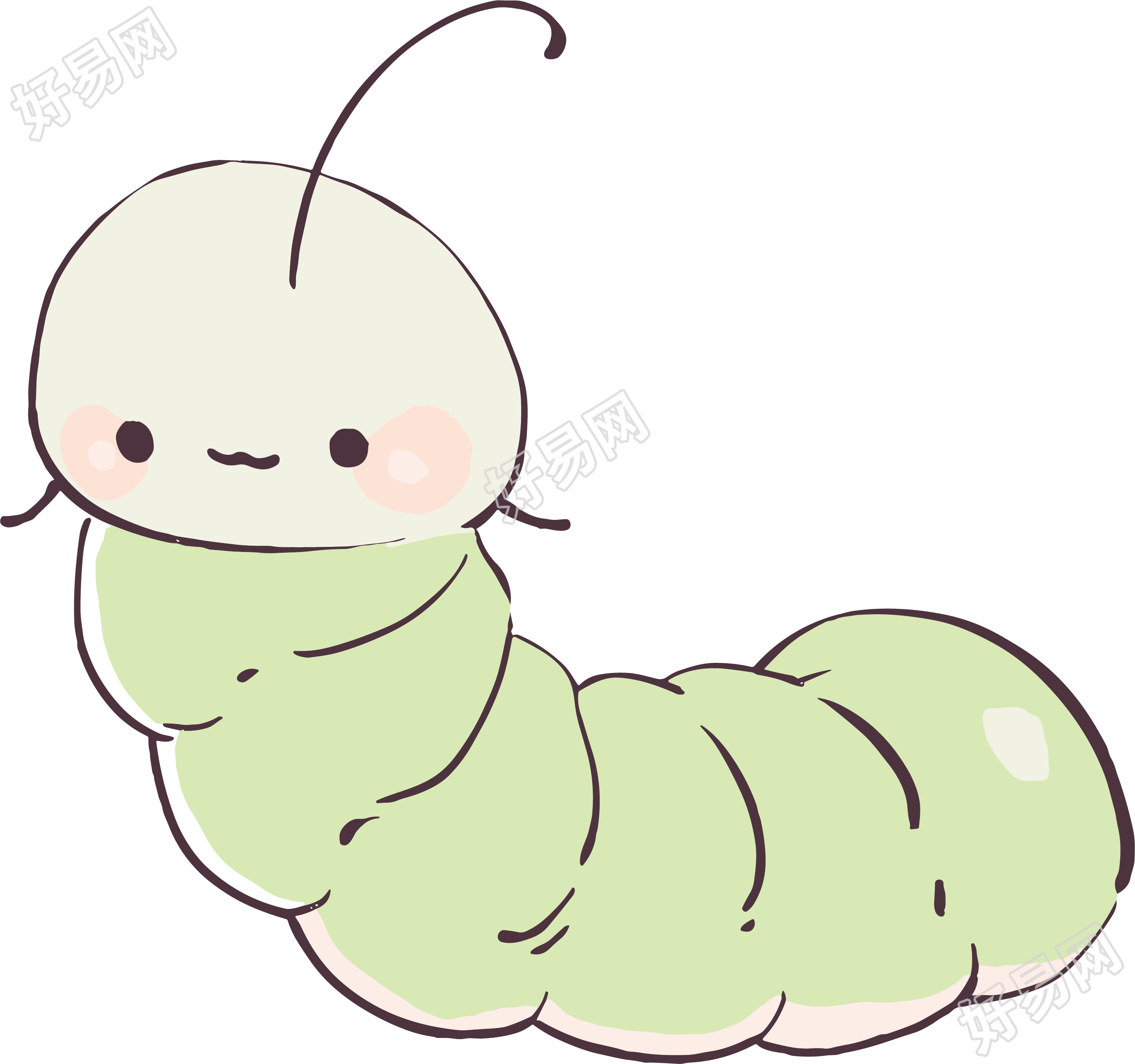 蚕宝宝手绘PNG插画