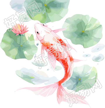 锦鲤荷叶插画