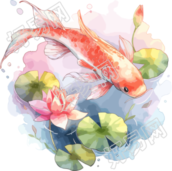 锦鲤荷叶简约插画