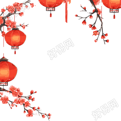 新年灯笼边框中式插画设计
