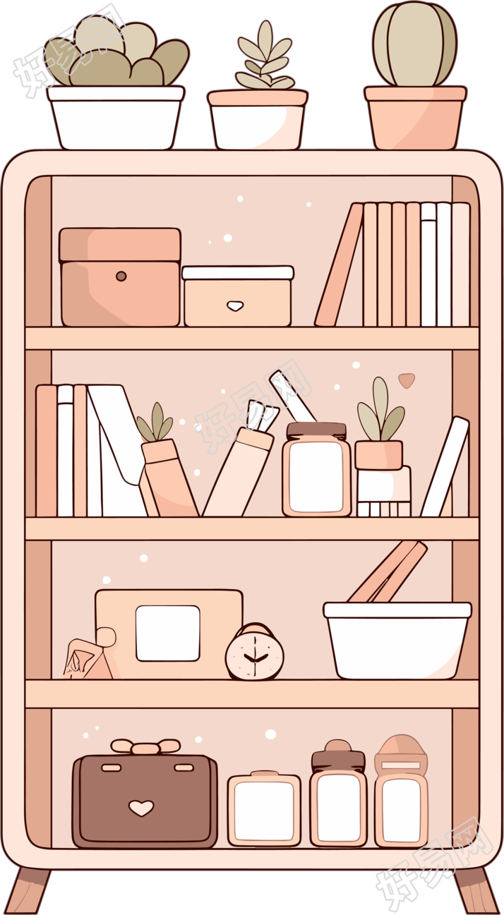 可爱书架透明背景插图