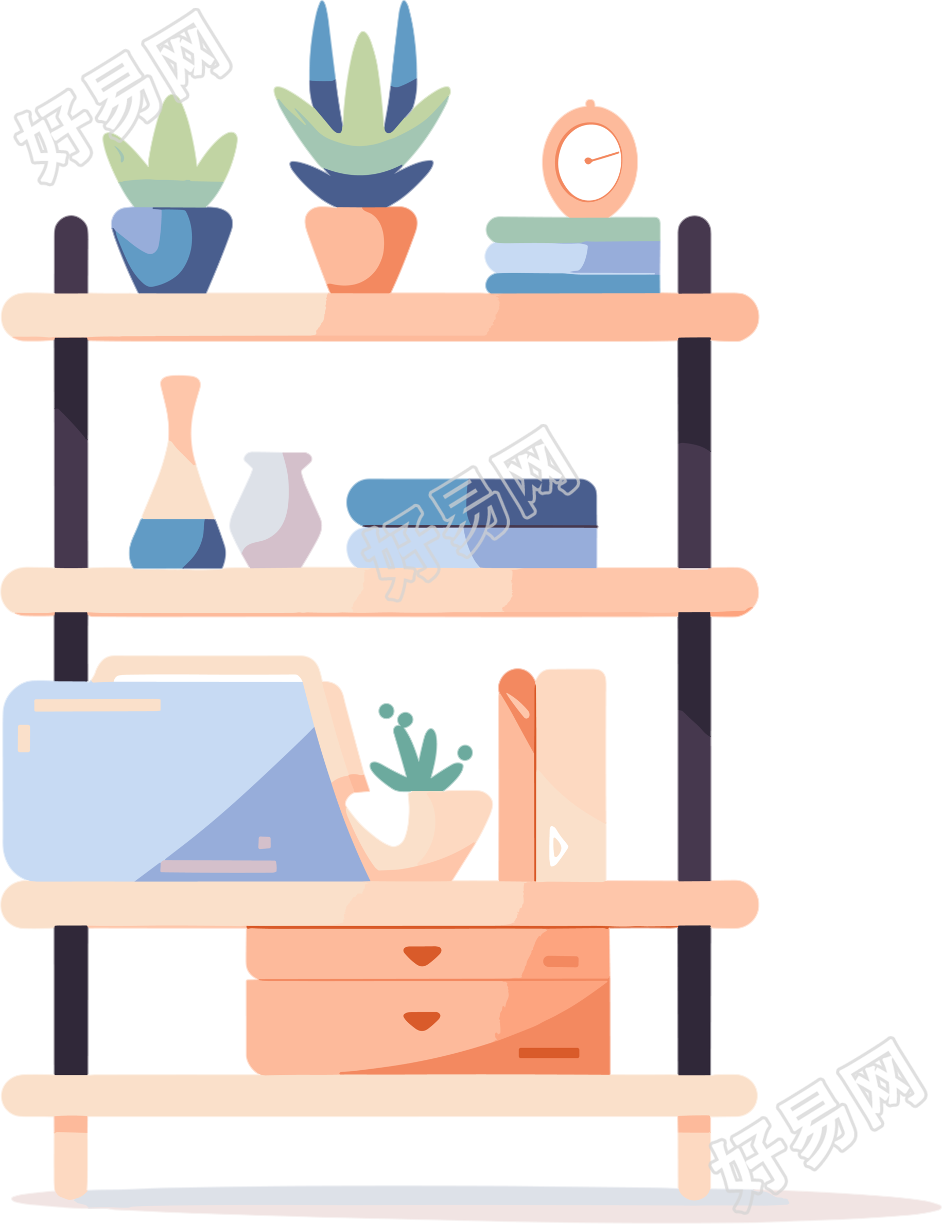 可爱书架读书插画
