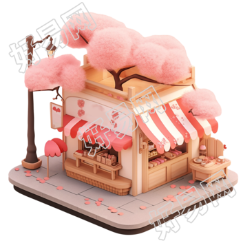 3D粉色小房子商用素材