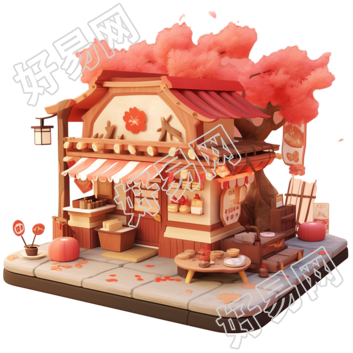 3D粉色小房子PNG元素