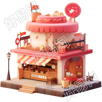 3D粉色小房子商业设计素材