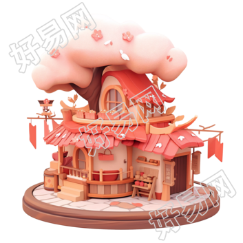 3D粉色小房子图形素材