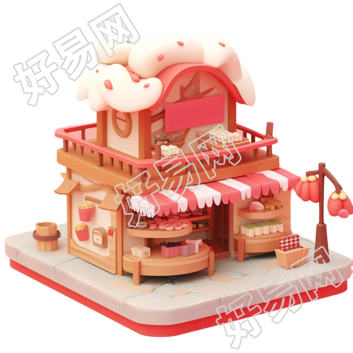 3D粉色小房子高清素材