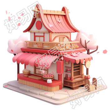 3D粉色小房子商业素材