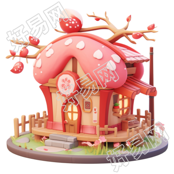 3D粉色小房子创意元素
