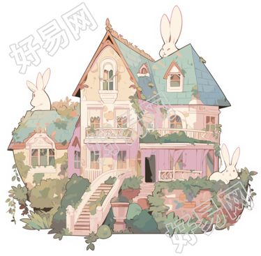 可爱小房子贴纸插画