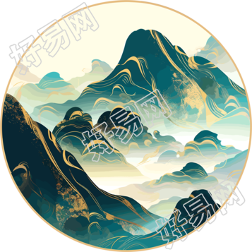 镀金国潮风山脉插画