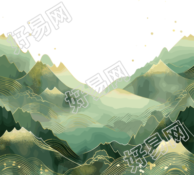 镀金国潮风山脉素材