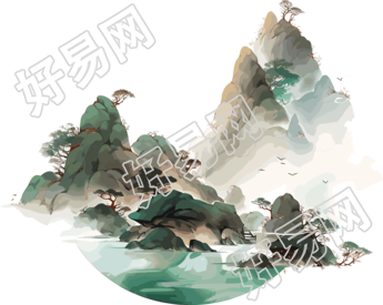 镀金国潮风山脉图形插画
