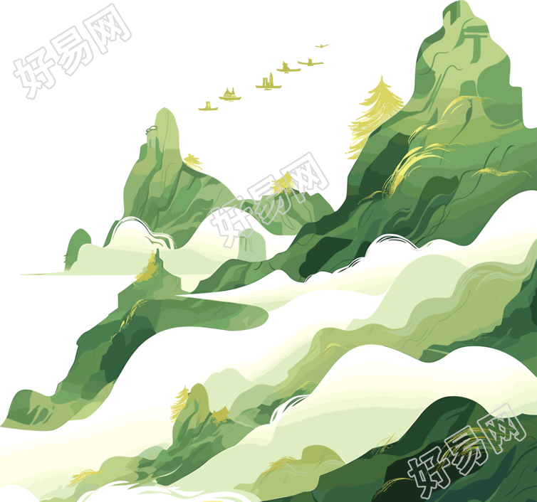镀金国潮风山脉抽象插图素材