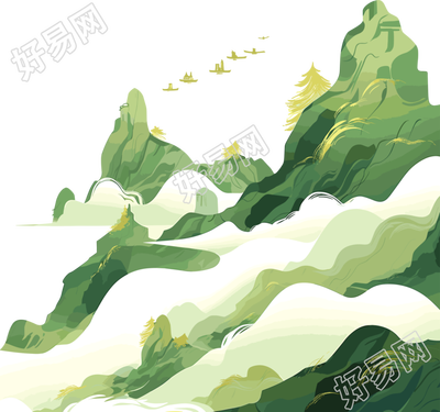 镀金国潮风山脉抽象插图素材
