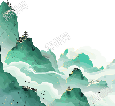 镀金国潮风山脉图形设计插画