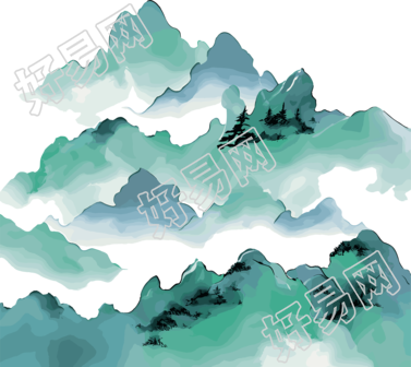 国潮风山脉透明背景图形素材