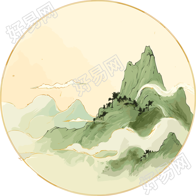 国潮风山脉新中式插画