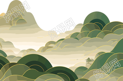 国潮风山脉金色描边素材