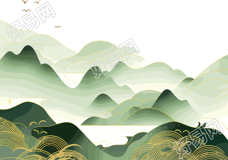 国潮风山脉抽象图形素材
