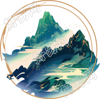 国潮风山脉抽象插图