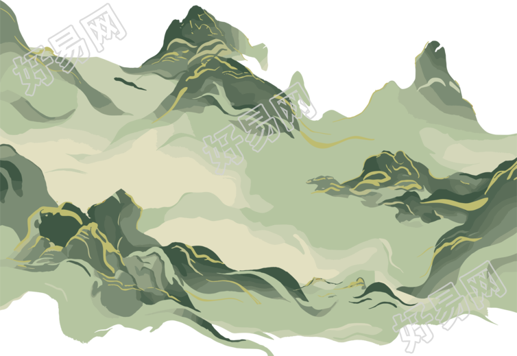 国潮风山脉透明背景插画设计