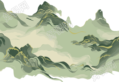 国潮风山脉透明背景插画设计