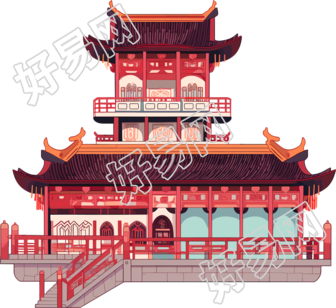 国风阁楼插画