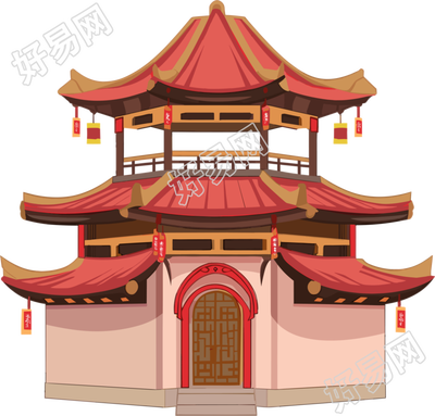 国风阁楼商业插图设计