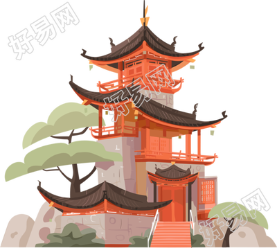 国风阁楼建筑插图