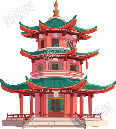 国风阁楼可商用插画设计