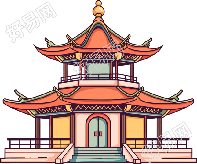 国风阁楼透明背景插图