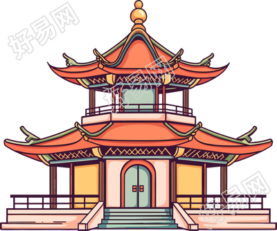 国风阁楼透明背景插图