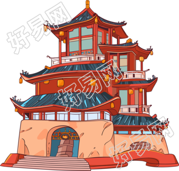 国风阁楼商用插画设计素材