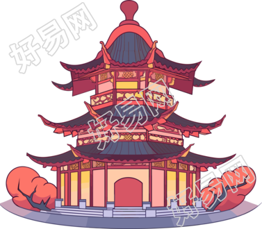 国风阁楼传统建筑图形素材